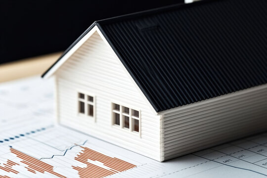 Miniature House Model on Financial Graph for Real Estate Market Analysis - Powered by Adobe
