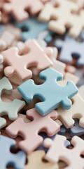 Obraz premium Colorful Assorted Jigsaw Puzzle Pieces in Soft Pastel Tones