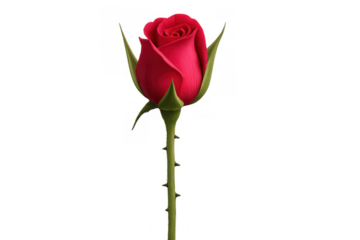 Red rosebud opening, symbolizing love, romance, new beginnings and growth on transparent background