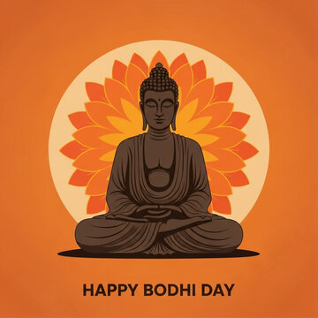 silhouette of buddha. Buddha's Silhouette Meditating Near Peepal Tree Orange Background. Concept Design Vector Illustration For Bodhi Day, Buddha Purnima, Vesak, Rohatsu, Makha Bucha . Happy bodhi day