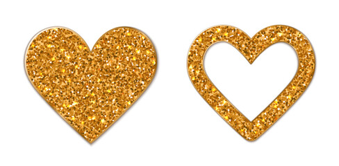Veccotr illustration. Glitter gold heart shape confetti form.