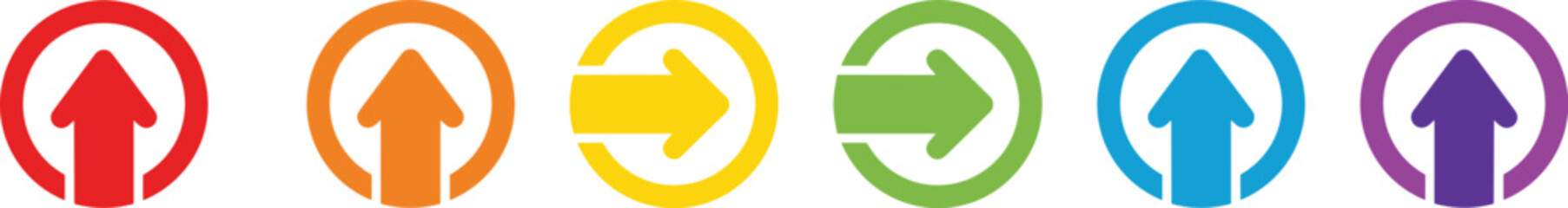 Six colorful circular arrow icons red orange yellow green blue purple circle
