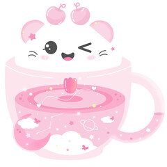 A Cup of Pink Cappuccino with Cute and Soft Whip Cream, Universe in A Cup of Cappuccino