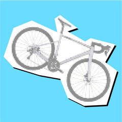 Bicycle Halftone Dotted Collage Element Pointillize in Paper Torn Vector Ideal for sport, fitness, travel, and transportation designs with a retro, pop art collage effect.