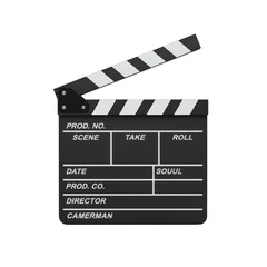 Fototapeta premium Film clapperboard standing out on a transparent field symbolizing cinematic production