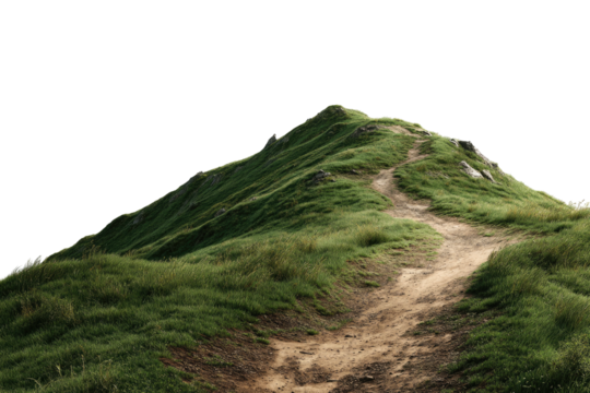 Grassy hill, path winds up. Isolated on black