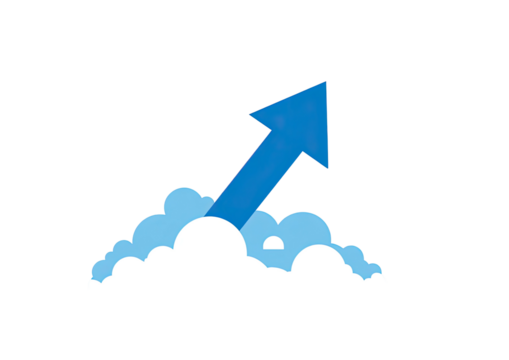 Blue arrow rising from clouds, angled upward