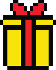 pixel gift icon. gift box sign. pixel art icon vector 8 bit game. gift icon 8 bit sign. Boxes with a bow for a holiday gift. flat style.