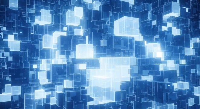 Abstract Blue Translucent Cubes Matrix