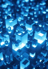 Abstract Blue Translucent Cubes Matrix