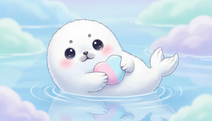 Relaxed and Smiling Cartoon Seal Floating on its Back - Vector Illustration