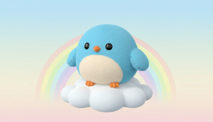 Obraz premium Cute Chibi Blue Bird Cartoon Mascot