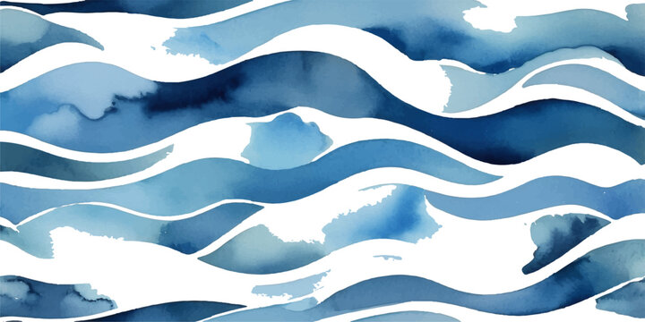 Abstract seamless blue pattern featuring flowing water waves and curved line art design