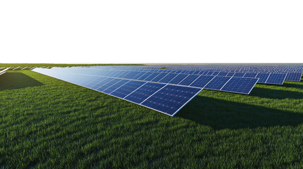 Solar panels on green grass landscape