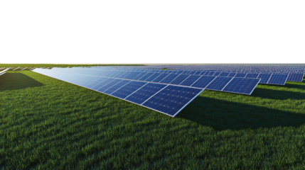 Solar panels on green grass landscape
