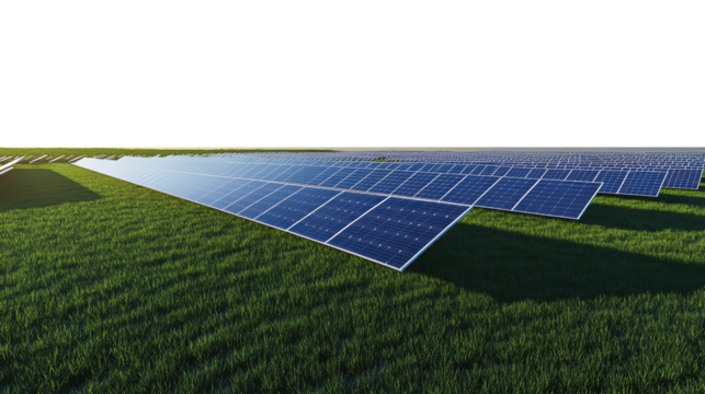 Solar panels on green grass landscape
