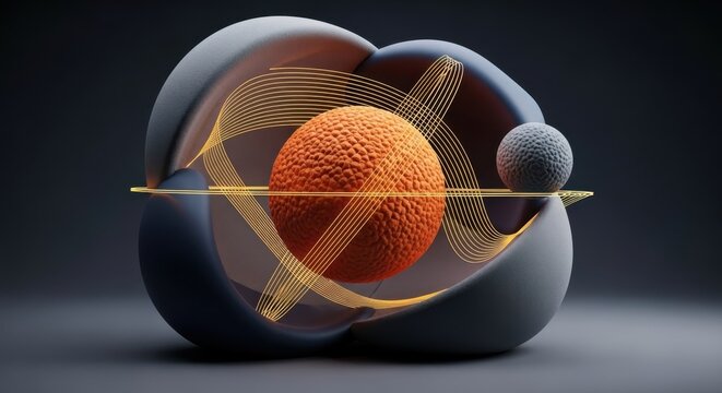 Abstract Spheres and Wavy Lines Composition