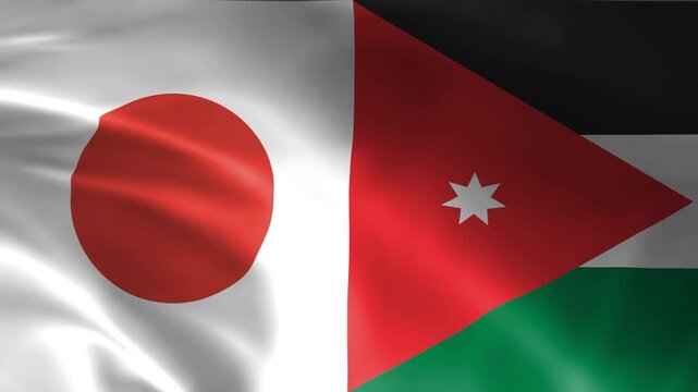 High detailed National flag of Japan and Jordan waving. Realistic Slow Motion Animation. 4K Loop Motion Graphics