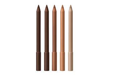 Nude eyeliner pencils showcasing various skin tones and inclusive shades, beauty makeup product gradient