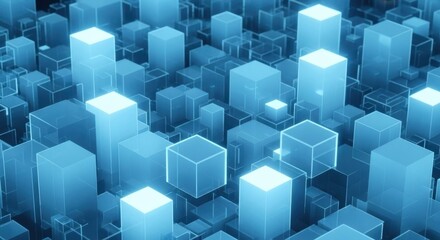 Abstract Blue Translucent Cubes Matrix