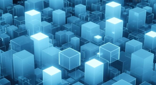 Abstract Blue Translucent Cubes Matrix