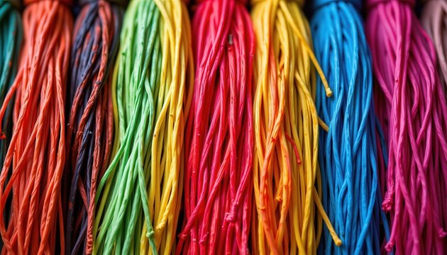 Colorful strands of craft thread in vibrant hues for creative projects and artistic endeavors