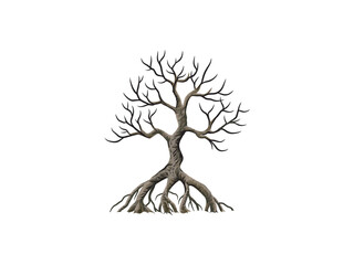 dead tree roots of mangrove, snag tree vector. hand drawn of the standing deadwood.