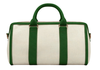 Cream duffel bag with green trim & handles, centered