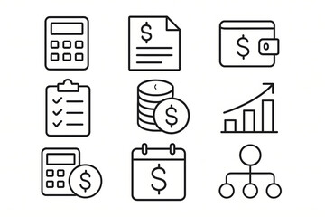 Financial Icons in Seamless Arrangement: A meticulously crafted collection of financial icons, symbolizing various aspects of money management, arranged in a neat grid.