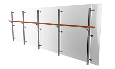 modern tempered glass railing with wood handrail for luxury balcony and architectural design.