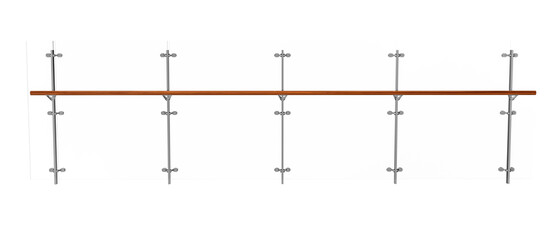 Obraz premium modular glass panel safety barrier with wooden top rail and metal fittings for interior design.