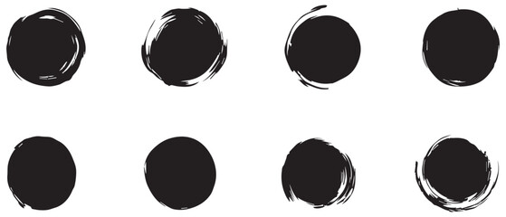 black hand-drawn circles with various brush strokes on a white background.