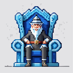 Pixel art illustration of three men playing beach games at sunset with palm trees and ocean.