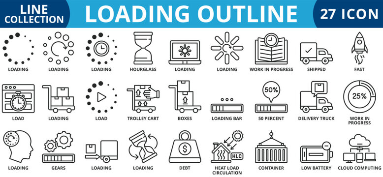 Loading outline icon set collection vector illustration