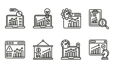 Banner Business Analytics Report icon. Business Analytics, Data Insights, Performance Metrics, Financial Analysis, Reporting Dashboard, Market Trends, KPI Tracking, Strategy Results