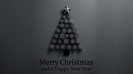 Minimalist Dark Blue and Black Christmas Tree Design with Star and Snowflakes Greeting Card_11