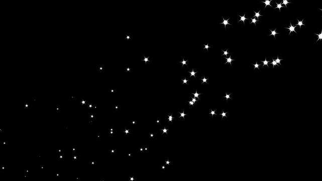 White glitter sparkles trail, glowing pixie dust burst,Glittering white sparkle trail with twinkling doodle stars,magical shimmering line animation on black screen background motion graphics in 4K