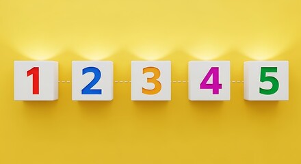 Numbers one through five displayed on white blocks against a yellow background