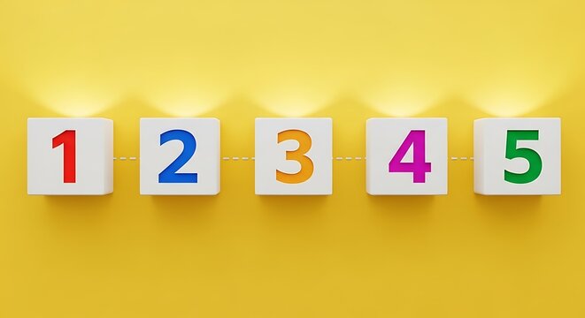 Numbers one through five displayed on white blocks against a yellow background