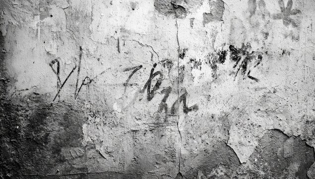 Fototapeta Weathered wall texture, monochrome graffiti