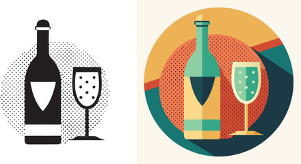Celebrate moments with a stylish bottle and a bubbling glass, perfect for festive occasions and modern designs.