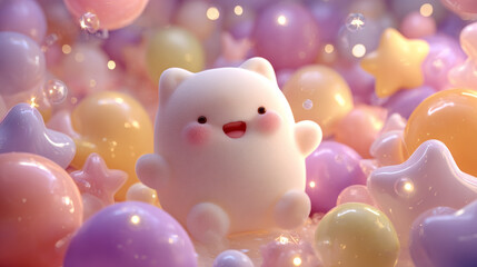 Cute Cartoon Bear Among Stars