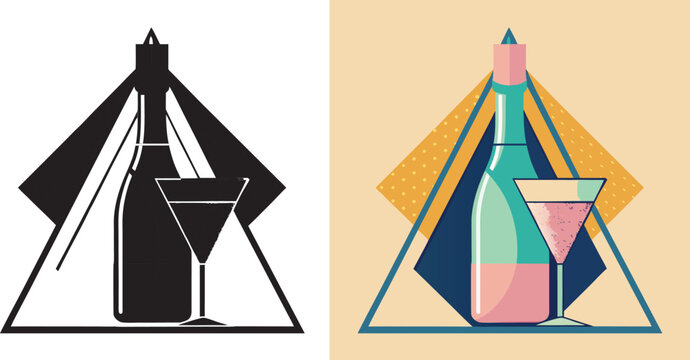 Cheers to celebration with a vibrant bottle of bubbly and a delicate cocktail glass, perfect for festive occasions and joyful moments.