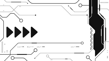 Cyberpunk horizontal black and white background Hi tech circuit board connection system.