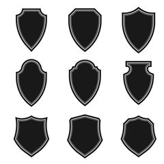 Heraldic shield icon, black label, badge and shield symbol collection