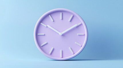 Minimalist Purple Clock on a Light Blue Background
