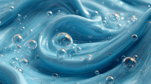 Vibrant Blue Liquid with Bubbles - Powered by Adobe