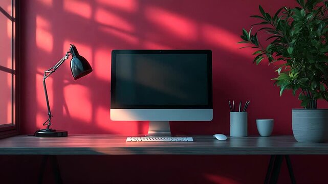 Modern workspace with computer and desk accessories