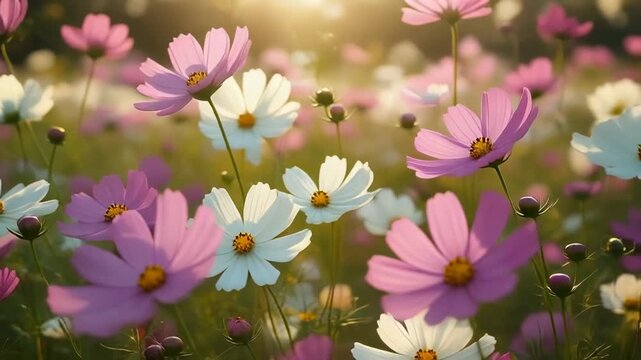 A natural field of pink and white folwers