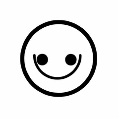 A simplistic black and white drawing of a smiling face with circular eyes and mouth outline
